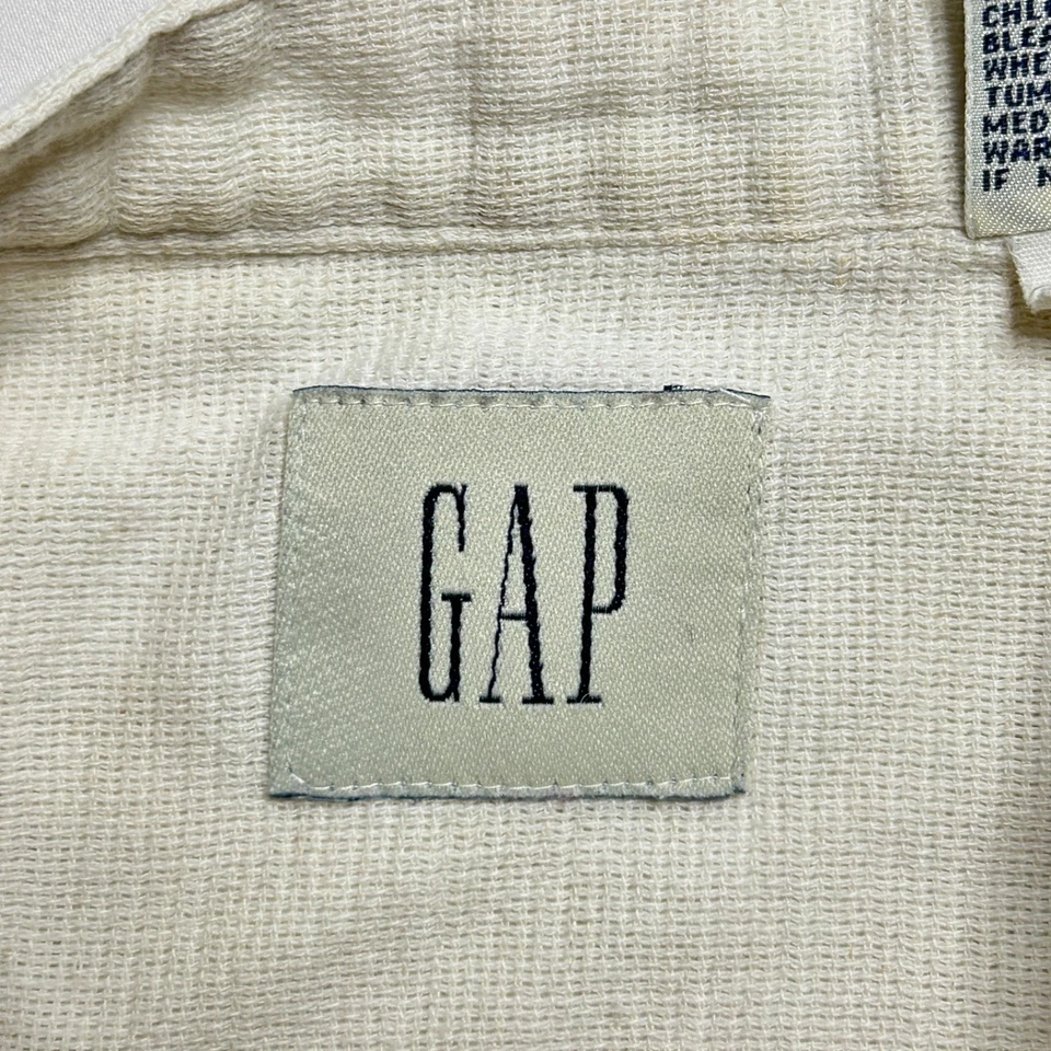 Camisa De Colección GAP Algodón Lino Para Hombres M Crema Manga Larga Cuello Banda Años 90 Talla Grande Foto 3 de 4