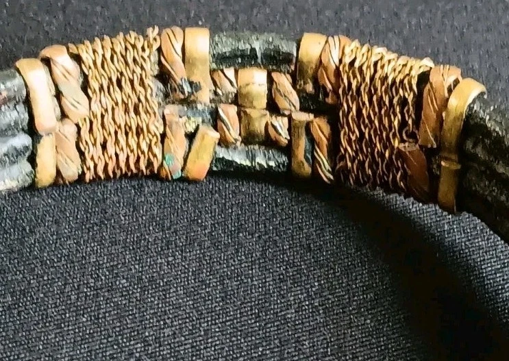 Dark Leather Hand Crafted Bracelet With Brass And Copper Accents - Image 4 of 4