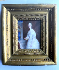 ANTIKES AQUARELL. UM 1860. DAME MIT VASE. R. WALLACE. GERAHMT