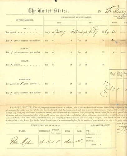 Civil War Payment Voucher - 2nd Lt. Henry Dietrich