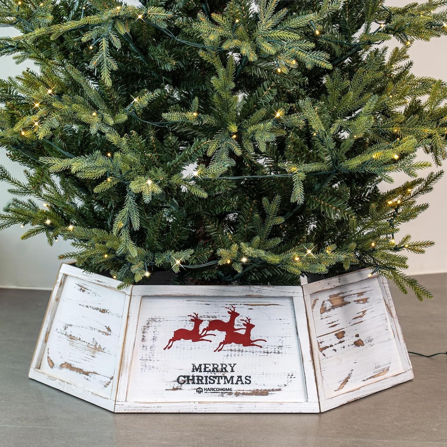 Wood Christmas Tree Collar, Wooden Hexagon Tree Base Cover, Handcrafted Natural