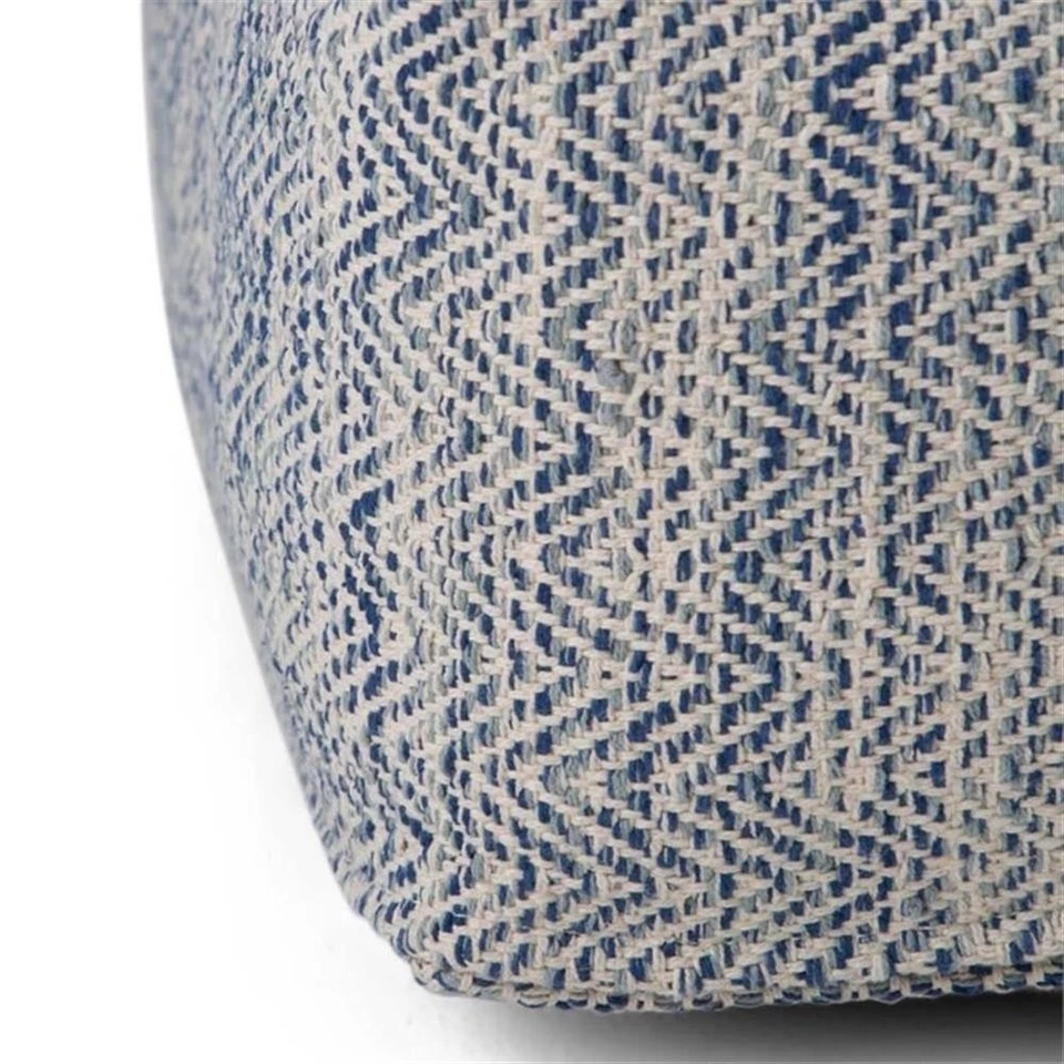 Trent Home Boho Square Pouf in Patterned Denim Blue Melange Cotton - Image 4 of 4