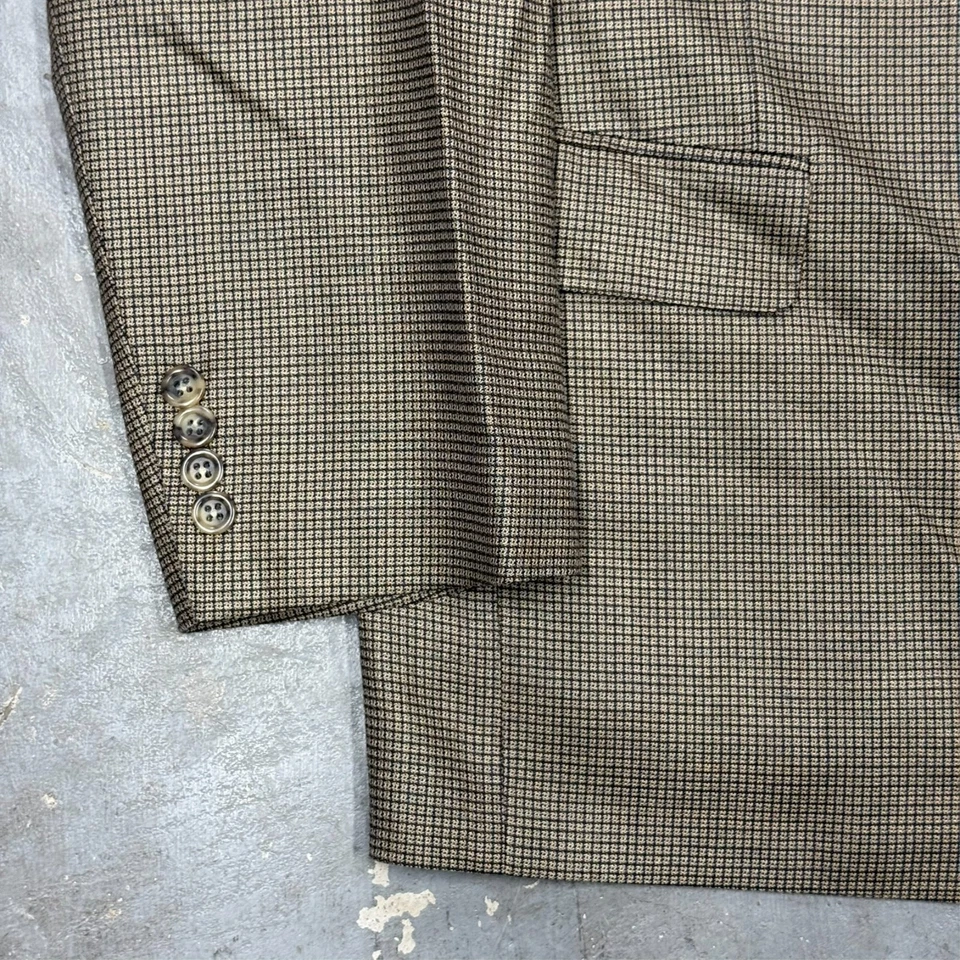 Blazer Jack Victor Lana Seda Tela Texturizada Abrigo Deportivo Beige Micro-Check 44 S Foto 3 de 4