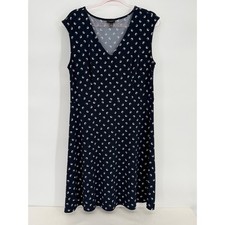 Ann Taylor Factory Navy Blue Floral V-Neck Sleeveless A-Line Dress Sz L