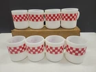 Gingham R. P. Co. Purina Advert 8 Coffee Cups Mugs Milk Glass VTG Feed Store