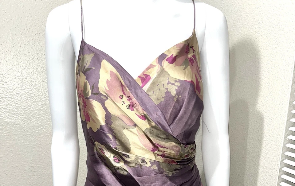 Jones New York 100% seda tamanho 12 rosa corte viés alça de espaguete MIDI envoltório falso - Imagem 3 de 4