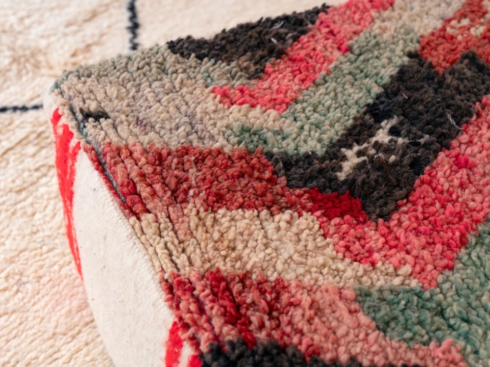 Tapete pufe berbere kilim marroquino feito à mão 24x24 multicolorido almofada de piso escabelo - Imagem 4 de 4