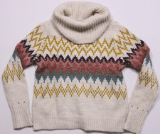 Loft Colorful Knit Fair Isle Sweater Women's XS Petite Mixed Materials Cowl Neck