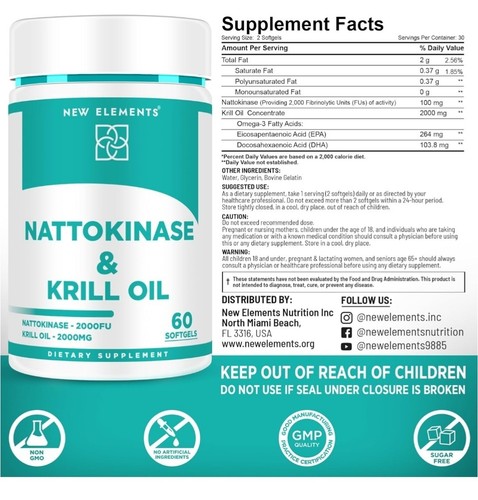 Antarctic Krill Oil Omega-3 Softgels 2000mg with Nattokinase Supplement NEW
