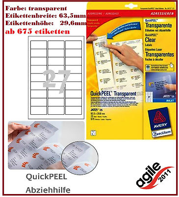 675 AVERY Zweckform Folienetiketten J4721-25 transparent