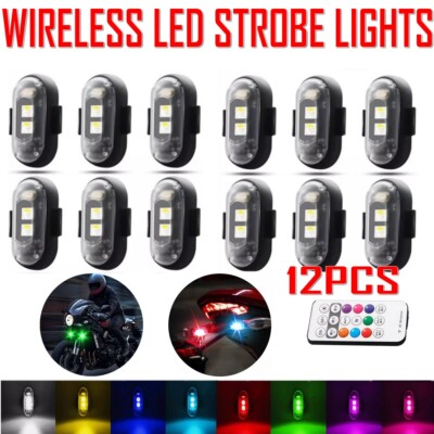 12PCS RGB LED Strobe Light Wireless Remote Control For Car Motorcycle Flash Lamp