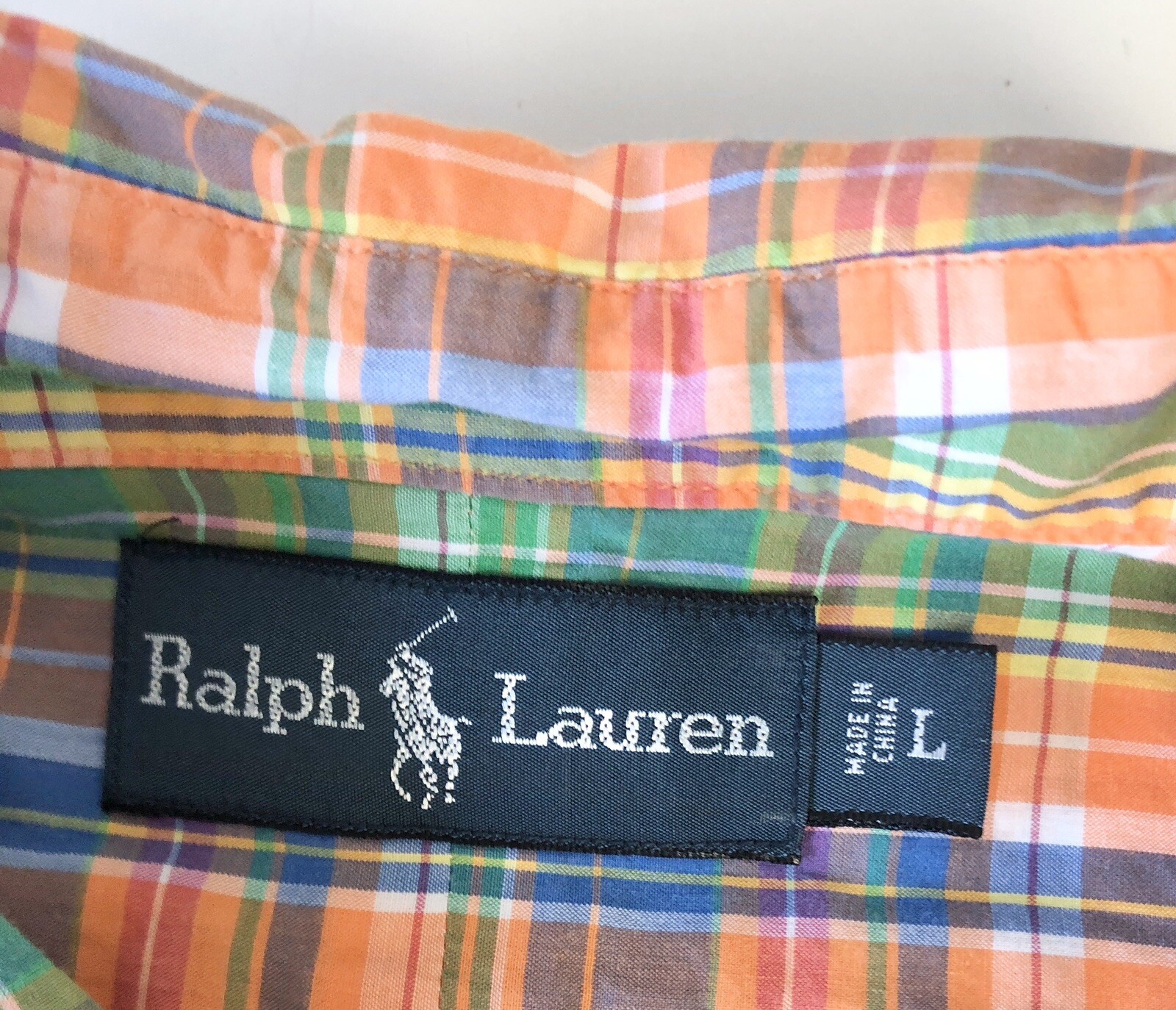 Polo Ralph Lauren Button Down Dress Shirt Mens SZ Large Orange Green Plaid READ! thumbnail 4