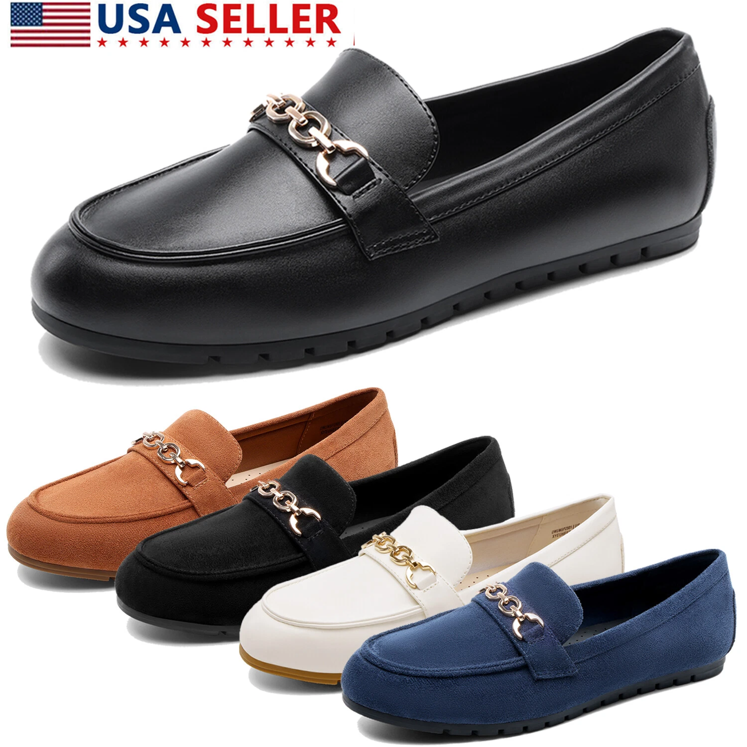 Women Classic Loafers Shoes Faux Leather Slip On Flat Shoes Office Work Shoes