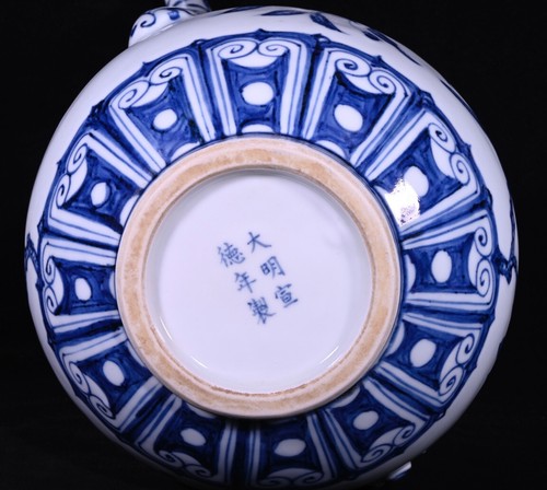 Sammlerstück chinesische Handmalerei blau & weiß Porzellan Blumen Vogel Teekanne - Bild 9 von 9
