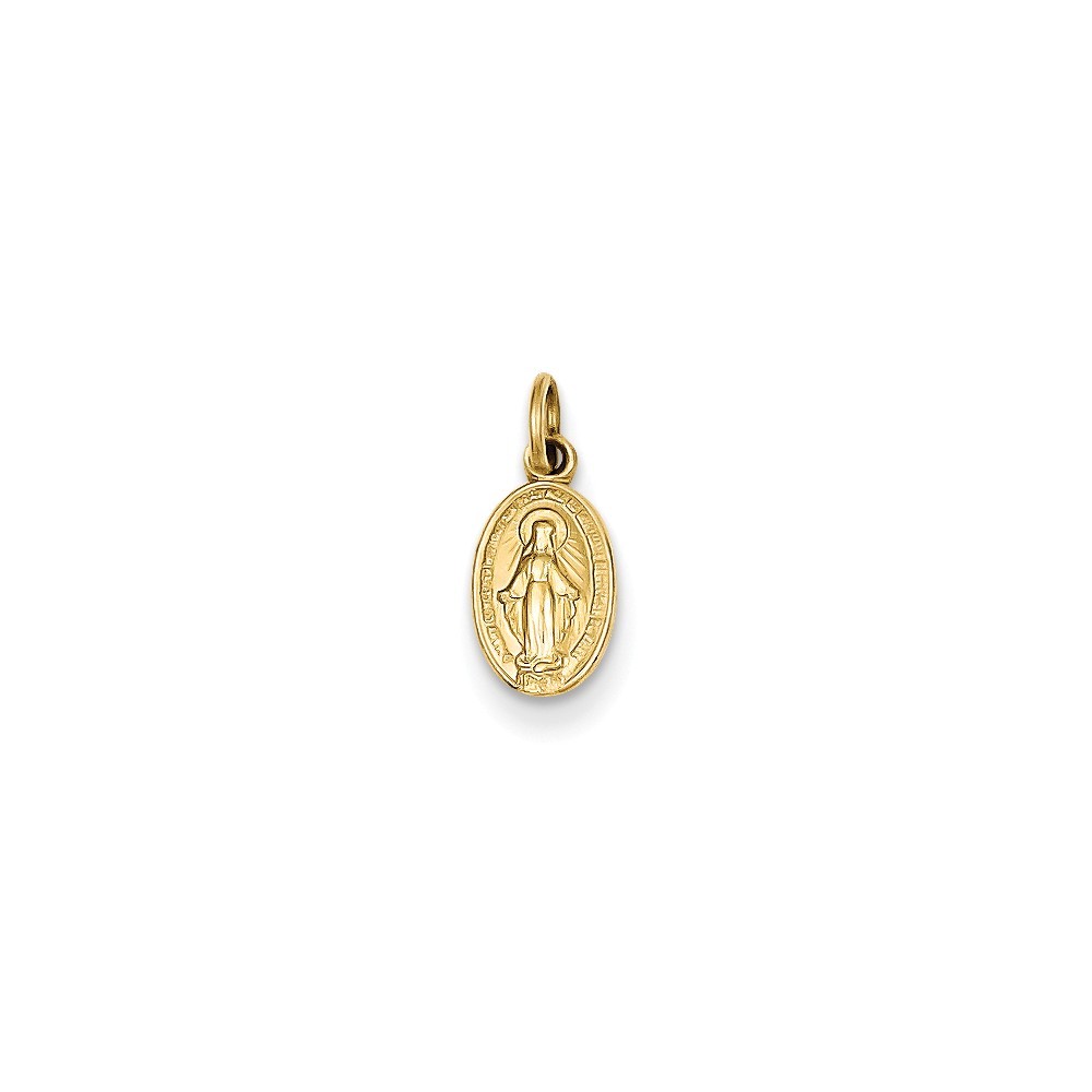 14K Yellow Gold Polished Blessed Virgin Mary Miraculous Medal Oval Charm