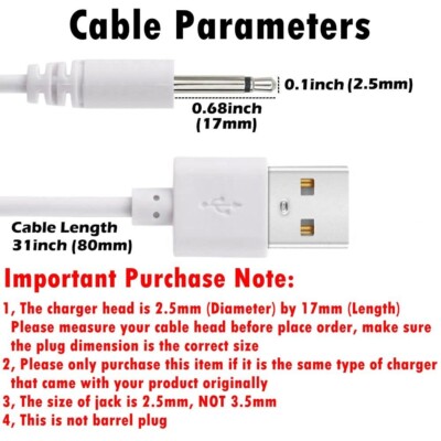 Replacement DC Charging Cable, USB to DC 2.5mm Fast Charger Cord Adapter - 2.5mm