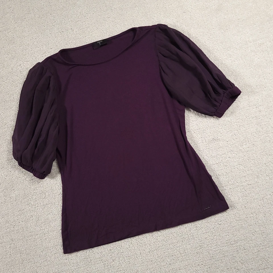 Camisa Tahari Para Mujer XS Púrpura Manga Corta Globo Blusa Cuello Redondo Elastizada Foto 2 de 4