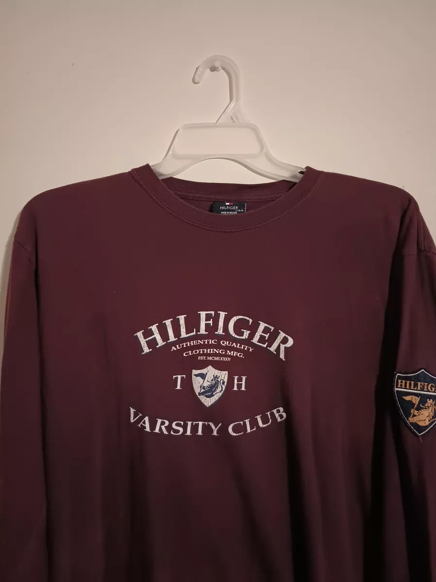 Tommy Hilfiger Varsity Club Long Sleeve Maroon T Shirt Size L