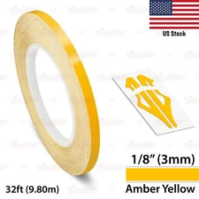 1/8" Roll Vinyl Pinstriping Pin Stripe Line Tape Decal Sticker 3mm AMBER YELLOW