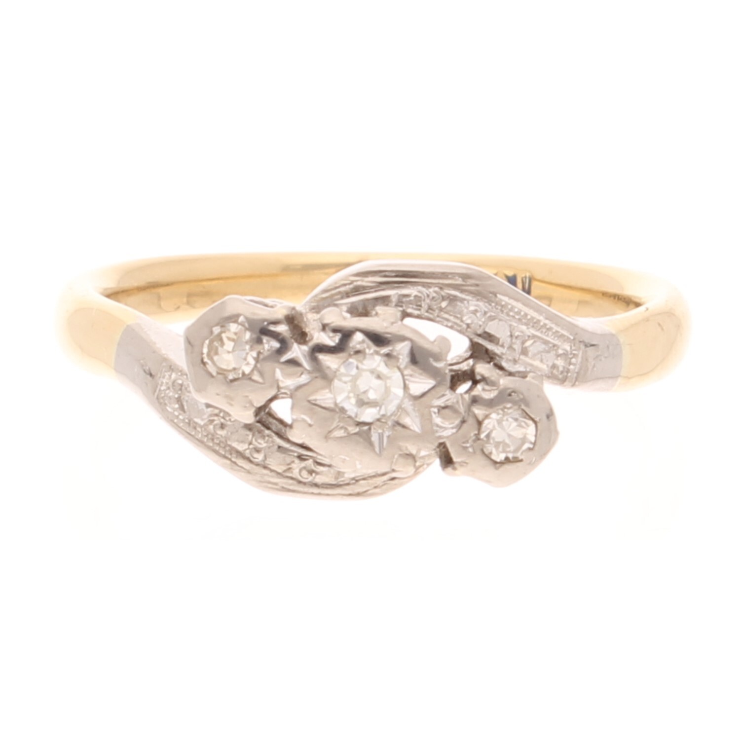 18Carat Yellow Gold & Platinum 0.10ct Diamond Three-Stone Ring (Size K 1/2)