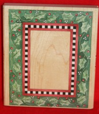 Wood Mounted Rubber Stamp HOLLY  BERRIES FRAME Christmas UNUSED H27 