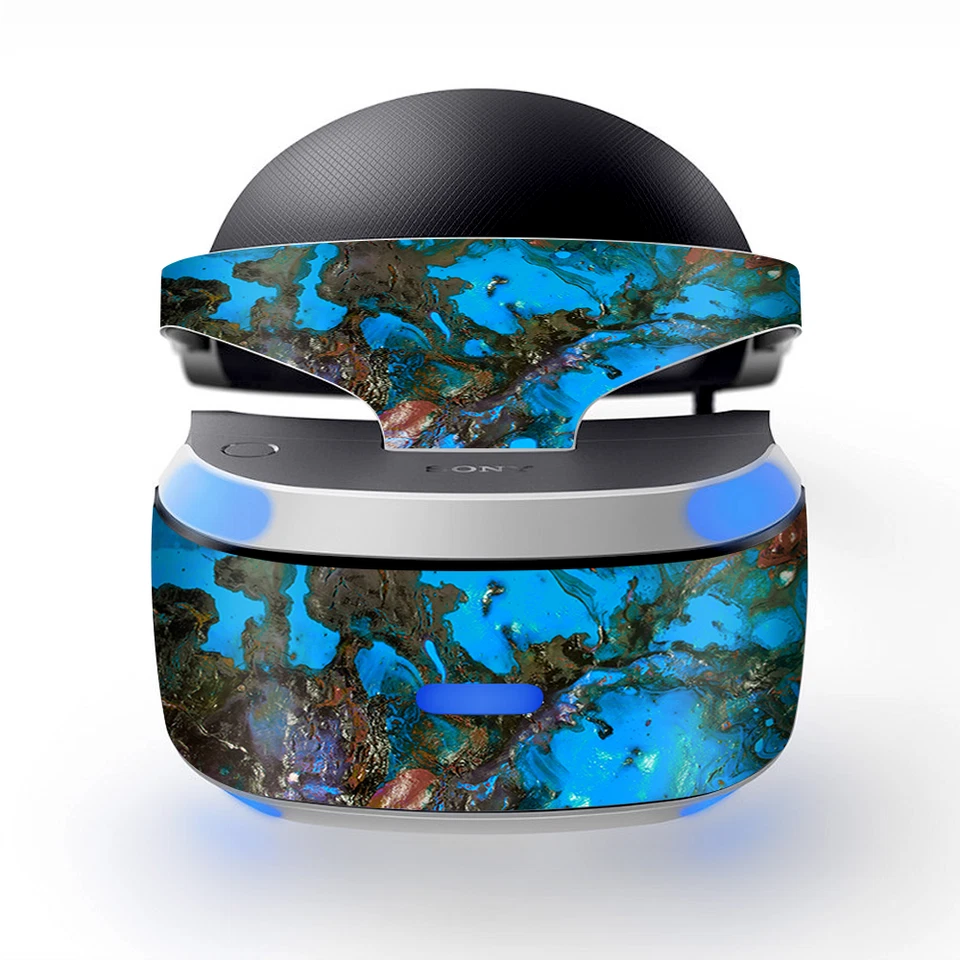 Envoltura de Recubrimiento para Sony Playstation PSVR Auriculares Puñalada Madera Pintura al Óleo Azul Verde Foto 2 de 2