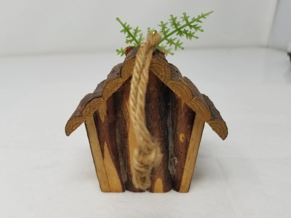 Pajarera Piñas Adorno de Navidad Madera Hecho a Mano Techo de Leña De Colección Foto 4 de 4