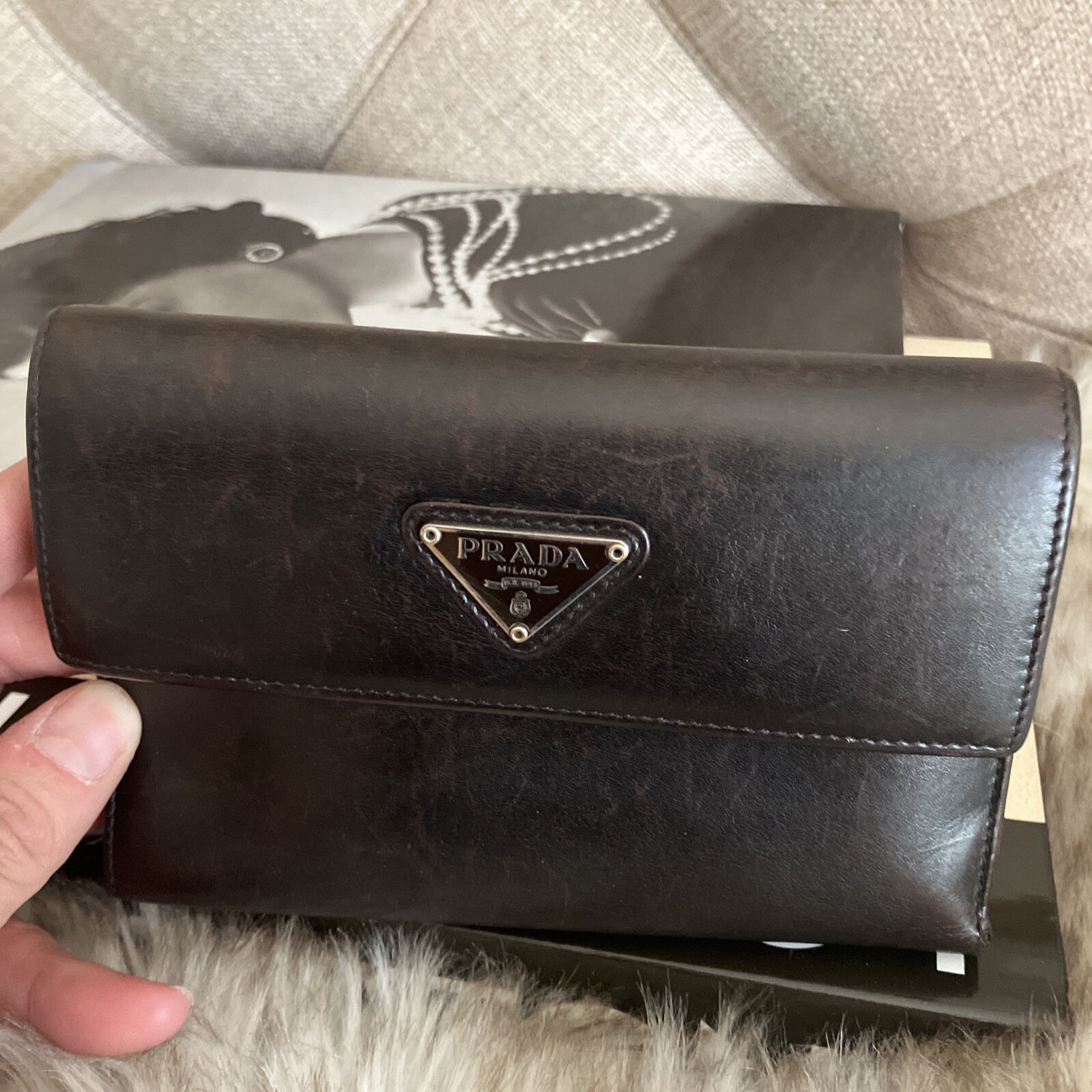 AUTHENTIC PRADA  Distressed Leather Compact trifo… - image 3
