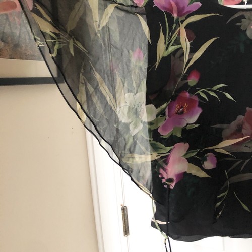 Adrianna Papell All Silk Black Floral blouse two layer top floral sz 12 - Picture 3 of 7