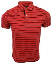 Tommy Hilfiger Men's Soft Cotton Polo,Red Striped,XS.
