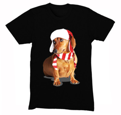 Mens Dachshund Wiener Dog Lover Santa Scarf Winter Christmas Sweater  T-Shirt