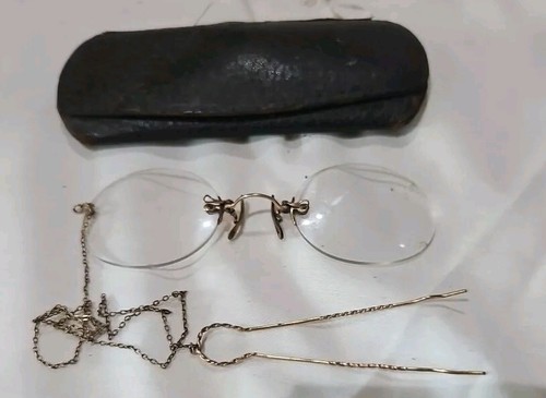ANTIQUE RIM-LESS GLASSES SPECTACLES WITH CHAIN HAIRPIN AND A CASE ♡ OLD TOWN, ME - 第 4/6 張圖片