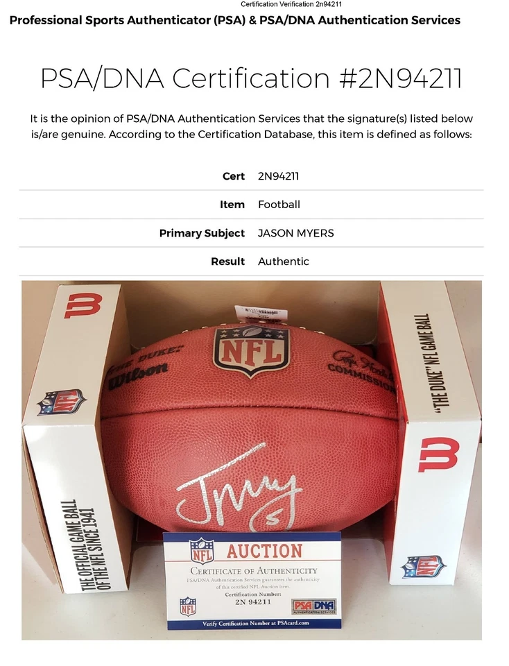 Futebol americano autografado original da NFL Jason Myers Seattle Seahawks com certificado de autenticidade - Imagem 3 de 4