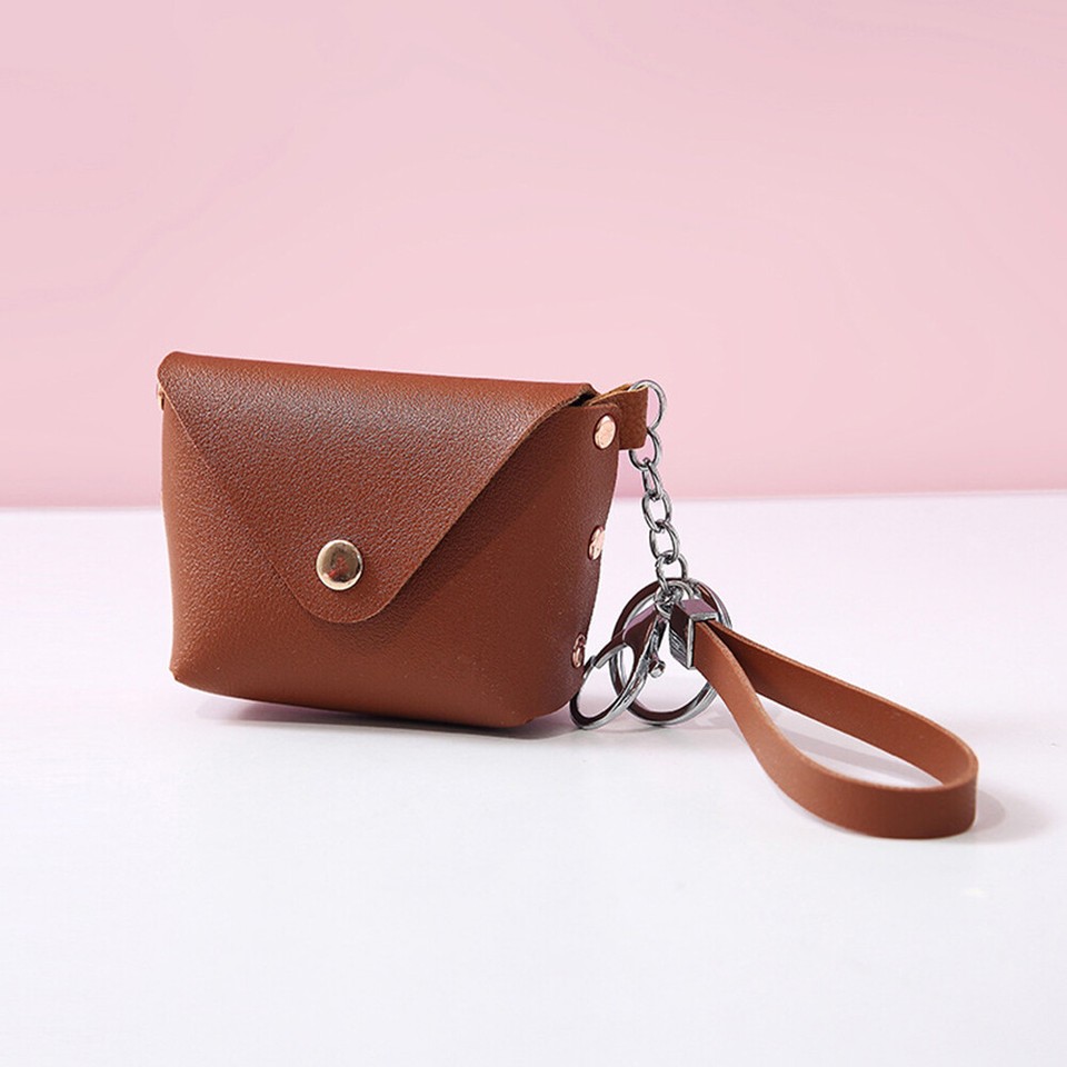 Keychain Wallet for Women with Zipper Coin Purse PU Leather Trendy