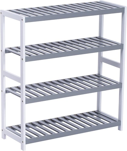4 TIER BAMBOO SHOE RACK ORGANISER STAND STORAGE SHELF UNIT natural grey white - Picture 8 of 45