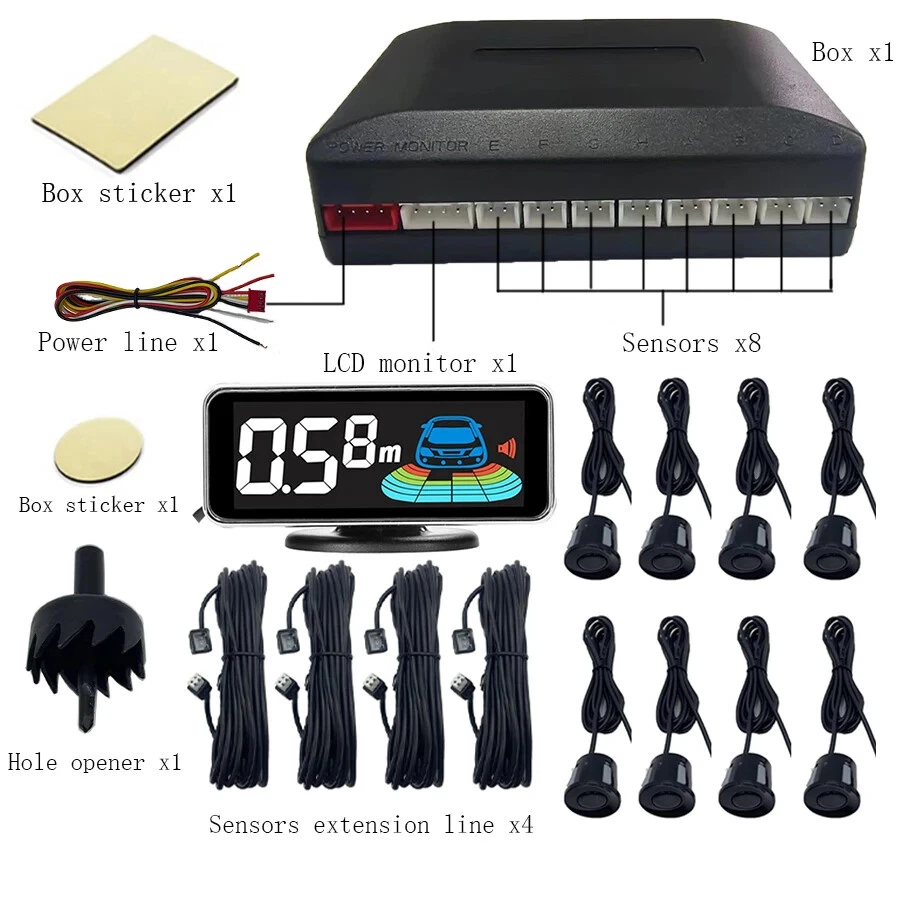Multiple Radar Parking Sensor Kit Backlight LED Display System Backup Monitor - Image 2 of 4