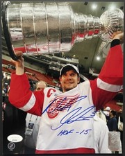 Nicklas Lidstrom Autographed NHL Hockey Stanley Cup Photo HOF 15 Inscribed JSA