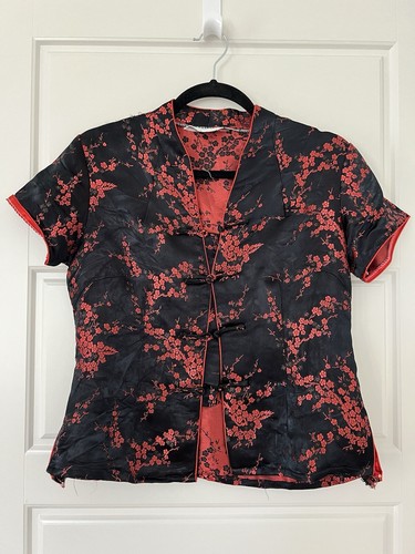 Chinese Qipao Cheongsam Top black and red size L