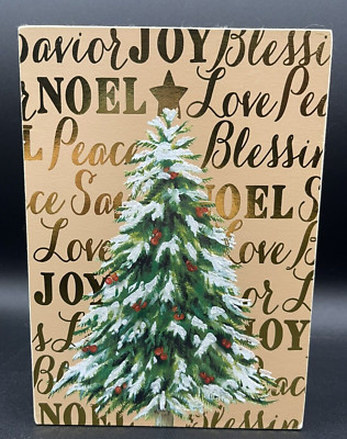 NEW Hobby Lobby Christmas Tree Wood Sign Noel Peace Joy 7'' x 5''
