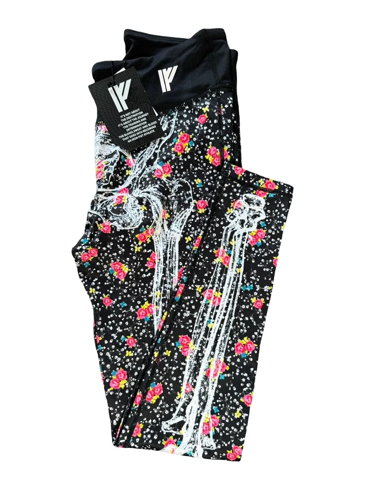 Iron Fist Athletic Unique Ditzy Skull Skeleton Flowers Goth Gym Workout Leggings - Imagem 3 de 4