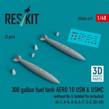 300 Gal Fuel Tank AERO 1D USN USMC No Fin 1:48 3D ResKit RSU48-0419