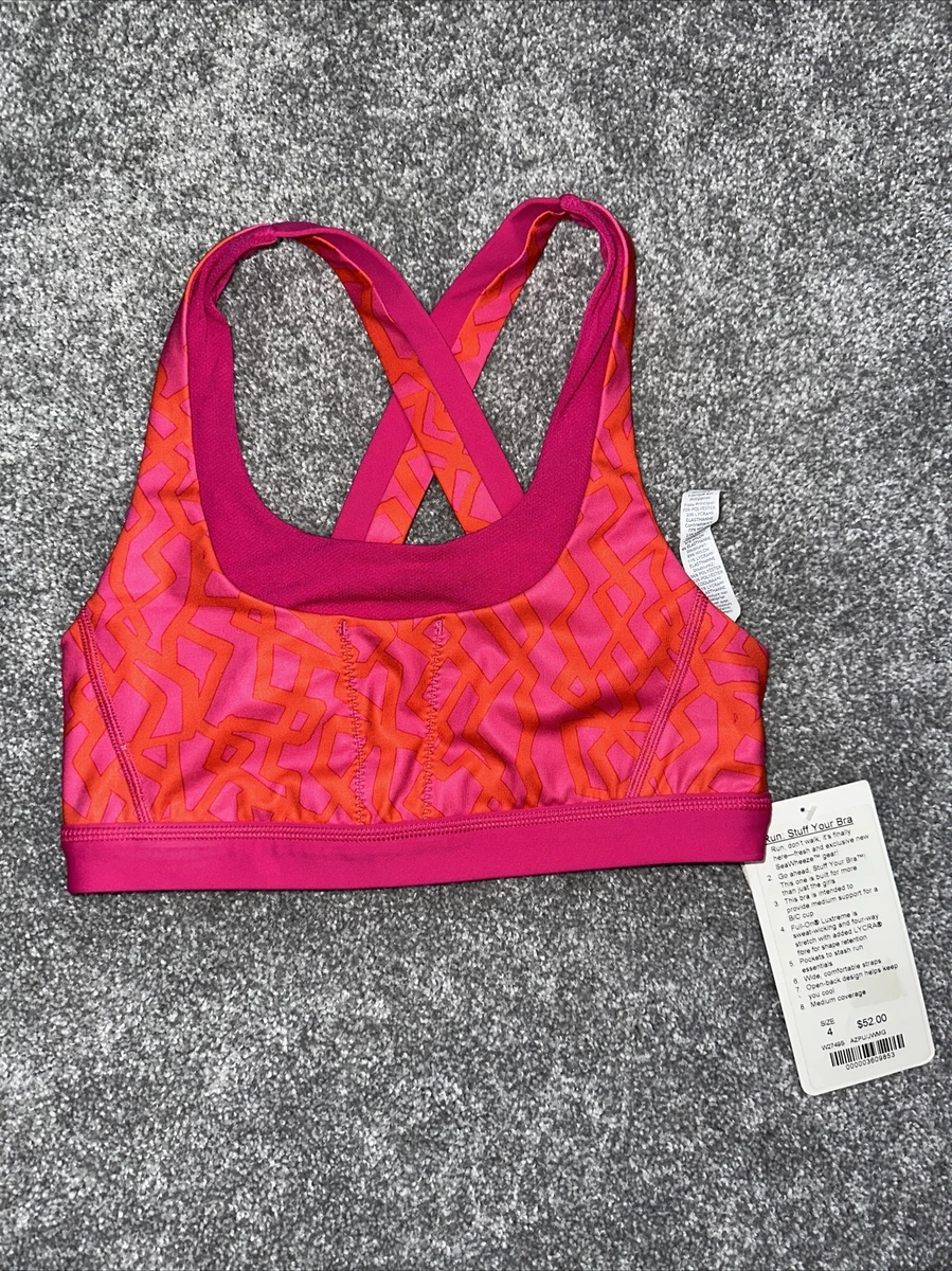 NWT Lululemon Seawheeze Run Stuff Your Bra II Size 4 Pink Orange