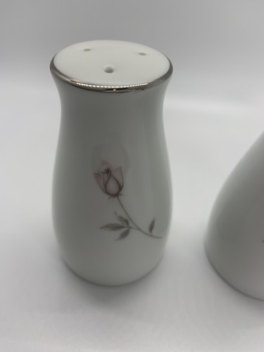 Noritake PASADENA Pink Rose Bud Salt and Pepper Shaker Set 3-1/4" Silver Trim - Picture 4 of 9