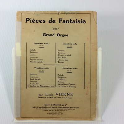 Pieces de Fantaisie Organ Louis Vierne Vintage Sheet Music 1927 Lemone