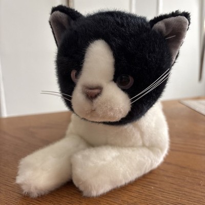 Russ Berrie Tuxedo Kitten 12  Black White Plush/pellet /Stuffed Lavender Eyes