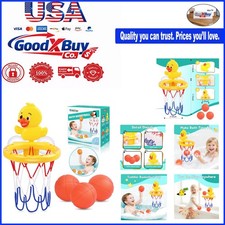 Toddler Bath Toy Set - Yellow Duck Basketball Hoop with Balls  Suction Cups,...