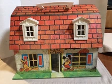 Vintage Marx Disney Mickey Mouse And Friends Tin Litho Metal Doll House W/Handle