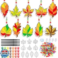 Beeveer 30 Sets Fall Leaf Suncatchers Art Kits DIY Autumn Maple Leaf Suncatch