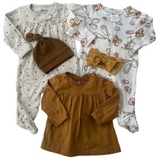 Carter's  Mixed Brand 3M 5pc Layette Set Dress Bodysuit Sleeper Headband Cotton