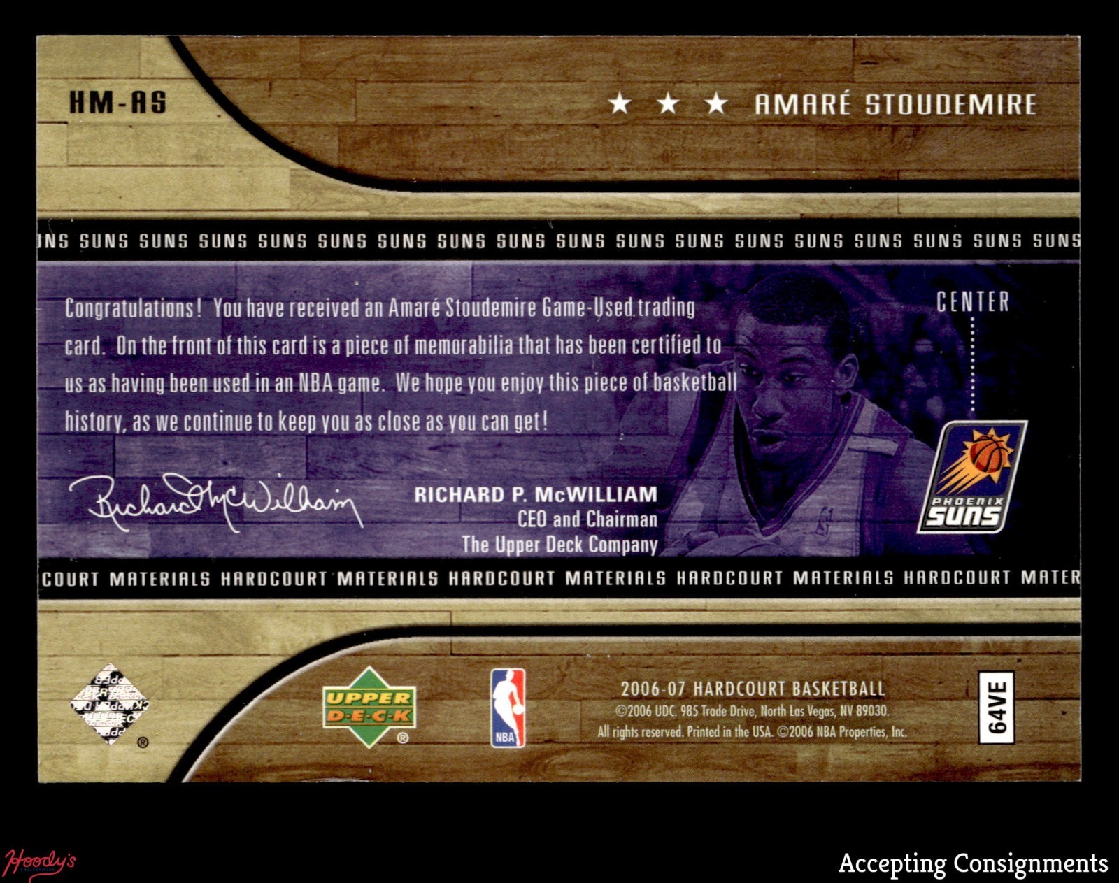 2006-07 Upper Deck Hardcourt Materials #AS Amare Stoudemire GAME-USED JERSEY view 2